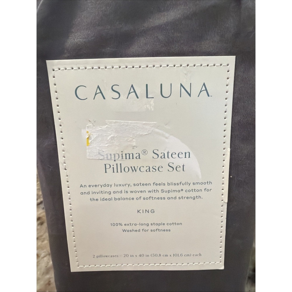 NEW Casaluna Supima Sateen Pillowcase Set King Dark Gray 500 Thread Count